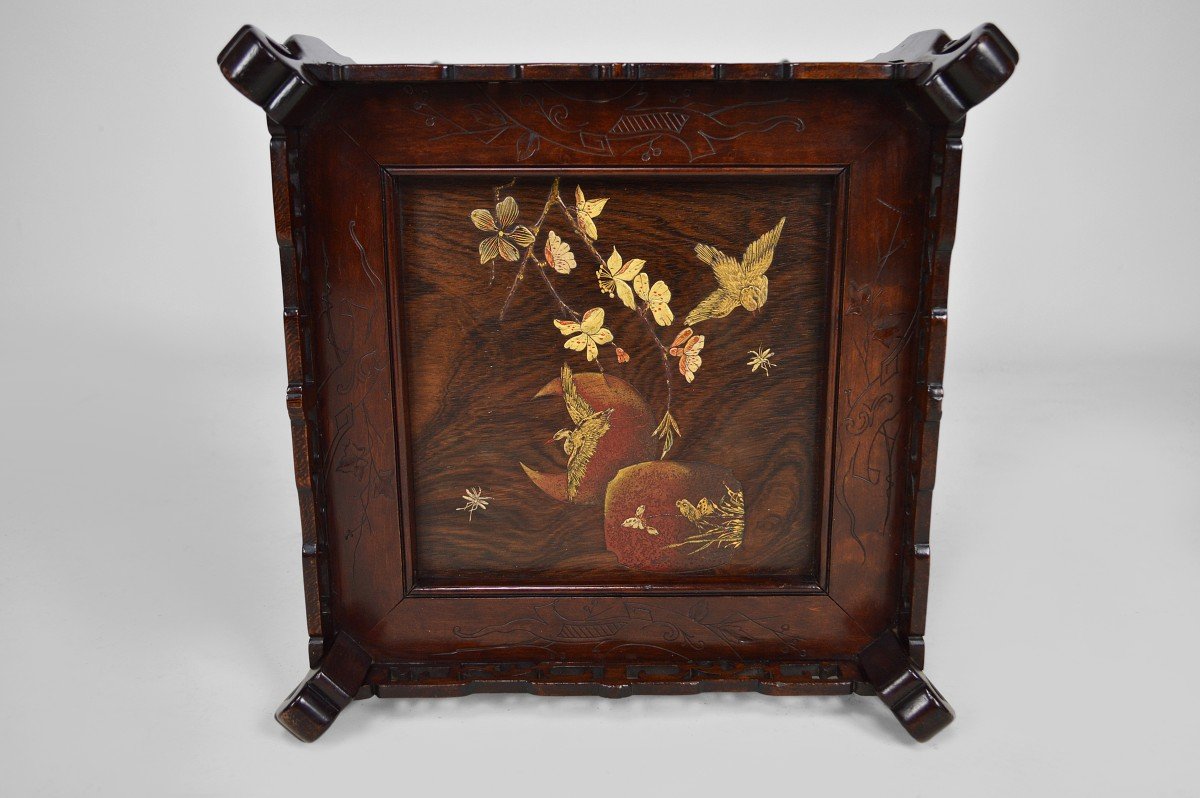 Guéridon Japonisant En Bois Sculpté Et Panneaux Laqués, France, Vers 1880-photo-5