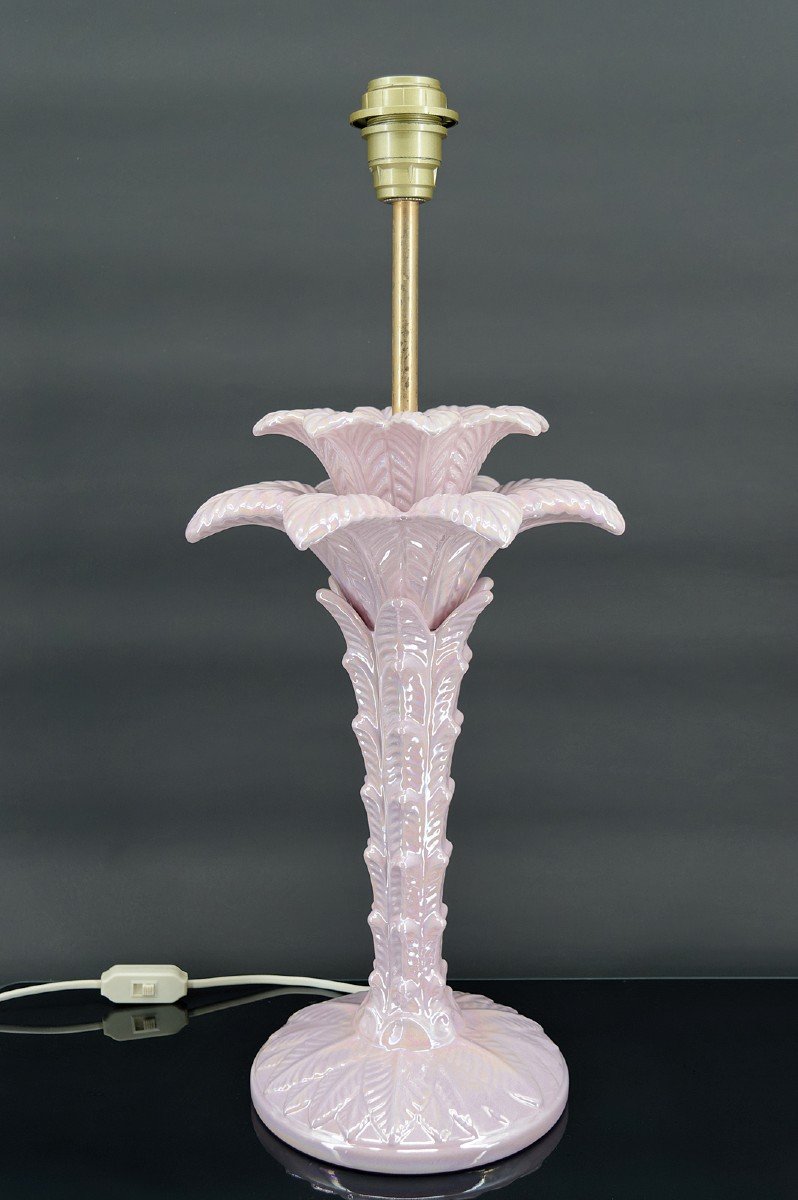 Palm Tree Lamp In Pearly Pink Ceramic, Italy, Circa 1960-photo-2