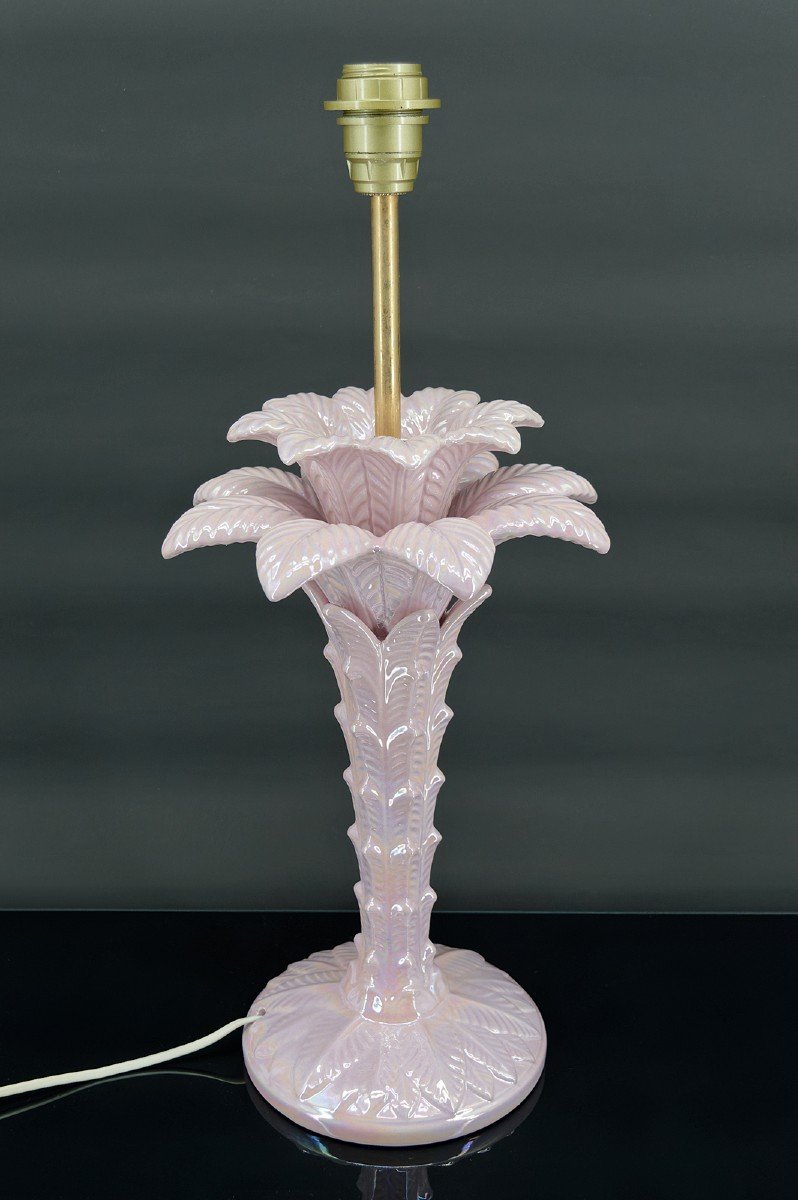 Palm Tree Lamp In Pearly Pink Ceramic, Italy, Circa 1960-photo-3