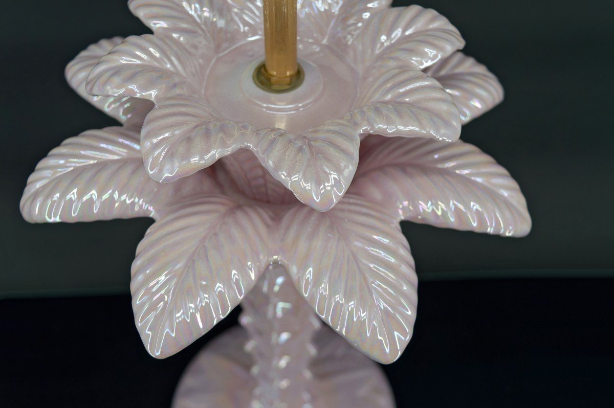 Palm Tree Lamp In Pearly Pink Ceramic, Italy, Circa 1960-photo-1