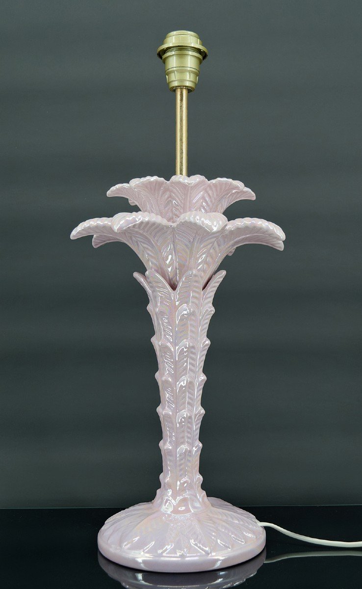 Palm Tree Lamp In Pearly Pink Ceramic, Italy, Circa 1960-photo-4