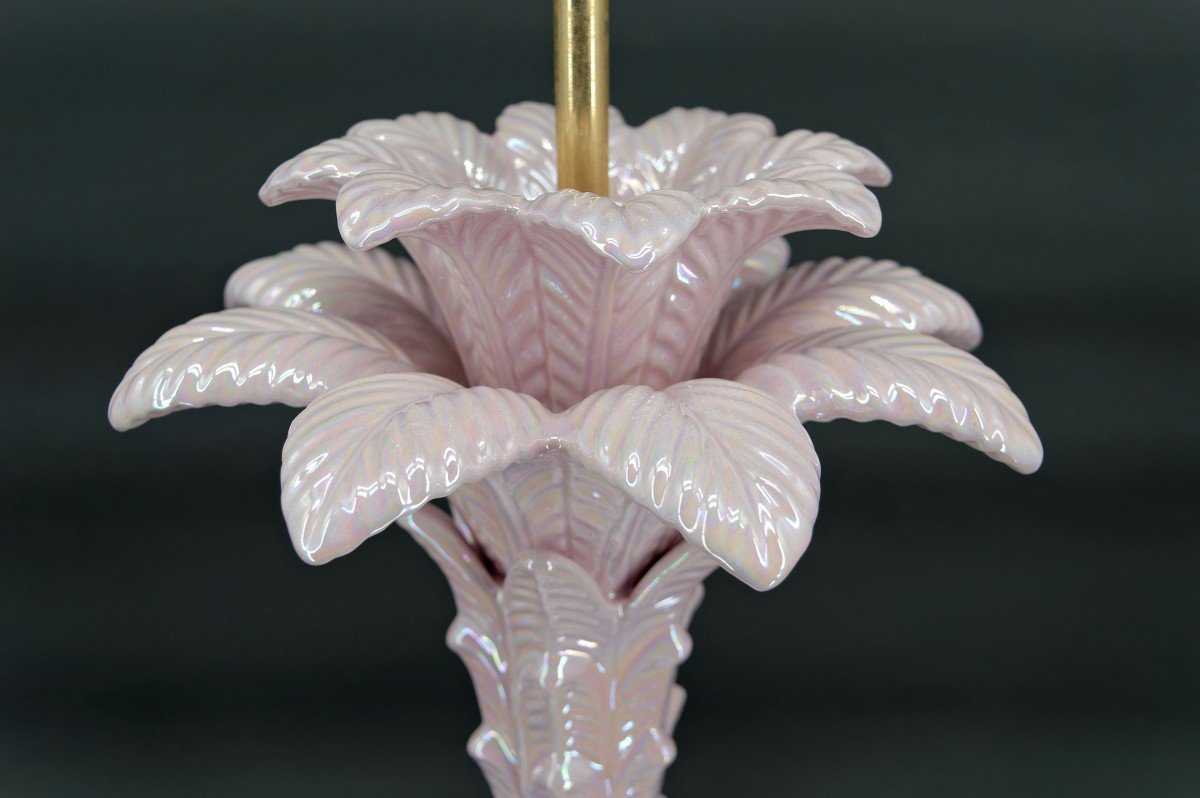 Palm Tree Lamp In Pearly Pink Ceramic, Italy, Circa 1960-photo-8