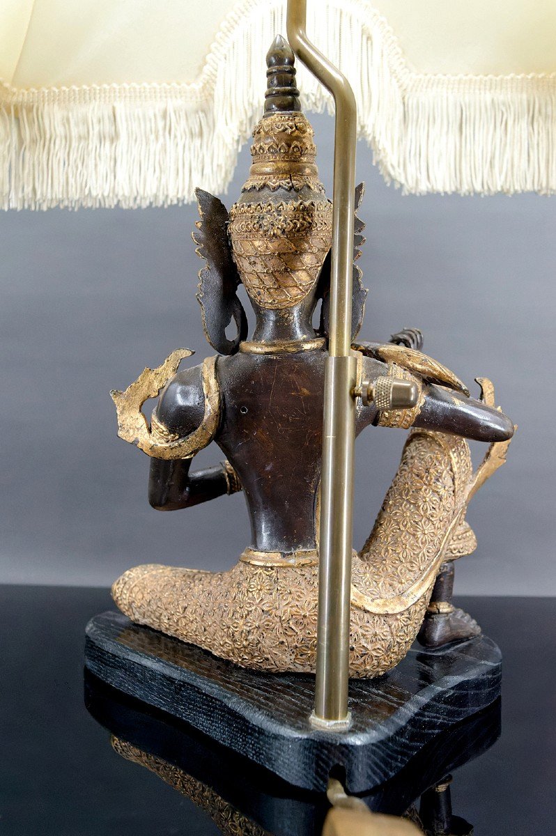Thai Buddha Lamp In Bronze With Double Black And Gold Patina, Circa 1960-1970-photo-7