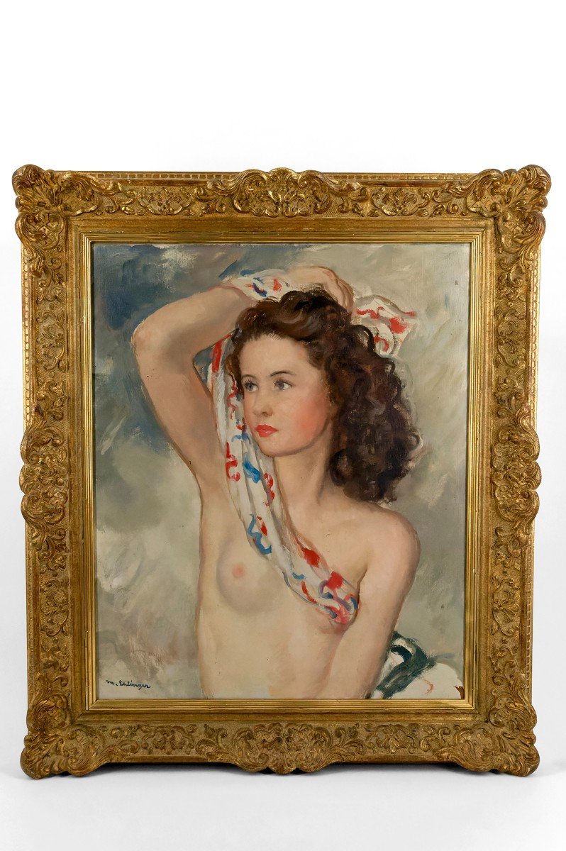 Nude Portrait Of A Young Woman With A Headscarf, Maurice Ehlinger, Circa 1940