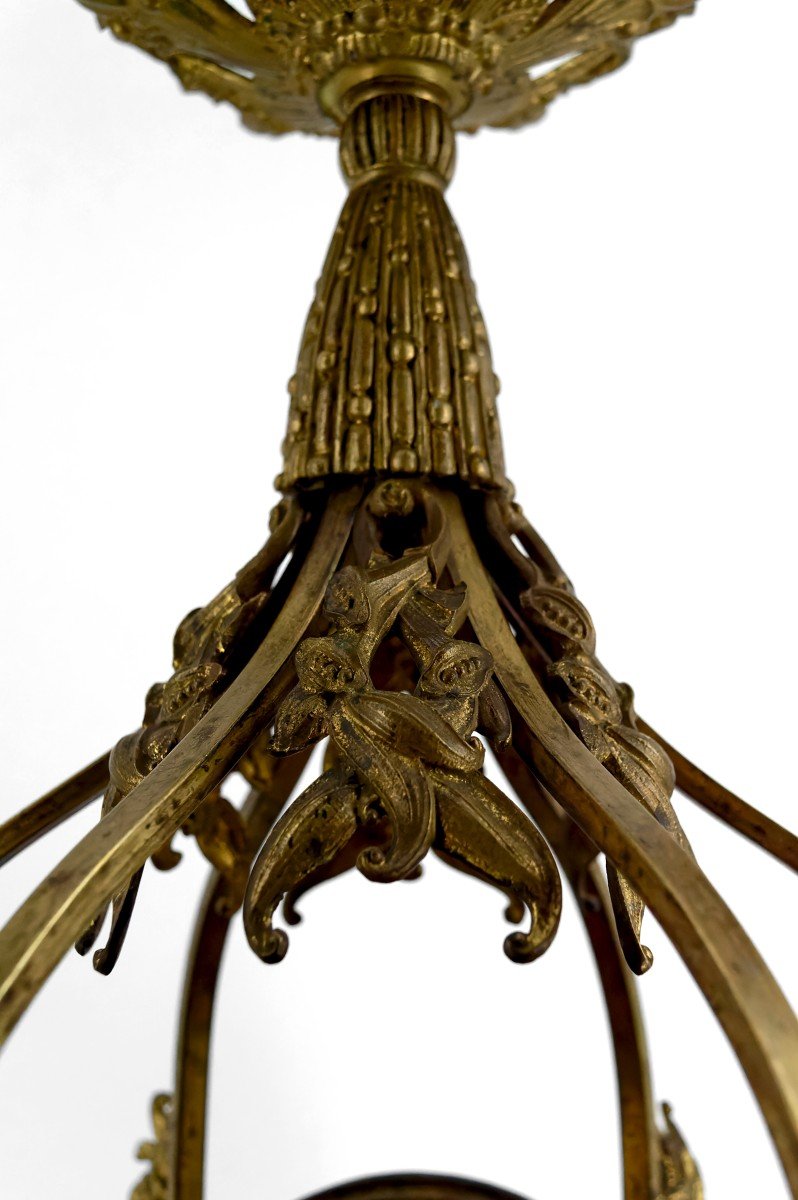 Important Lustre En Bronze Doré Et Pâte De Verre Soufflée, Muller Frères Lunéville, France-photo-8