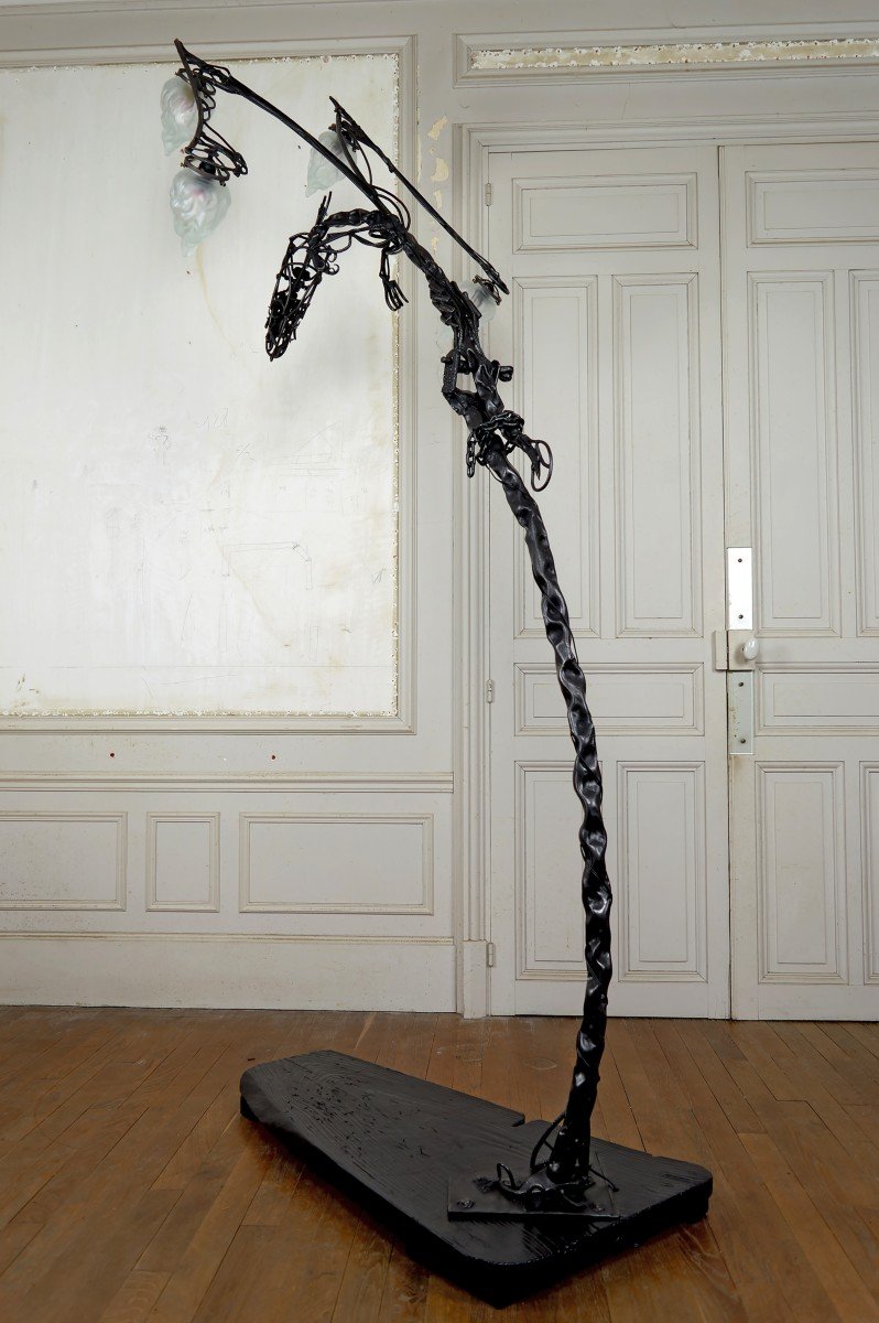 Important Lampadaire Sculptural Brutaliste En Fer Forgé Au Dragon, France, Circa 1970-photo-5