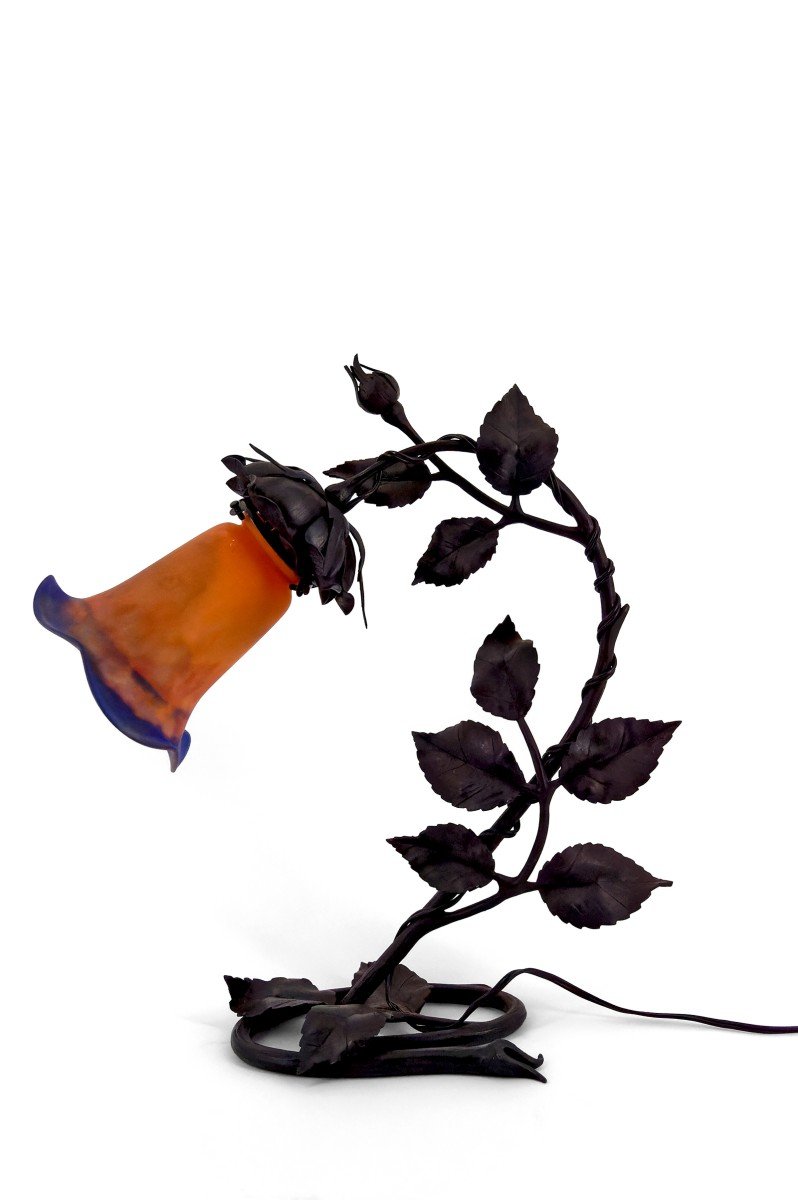 Art Nouveau-art Deco Wrought Iron Lamp By Muller Frères Lunéville, France, Circa 1920-photo-2