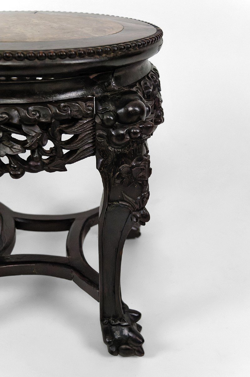 Sellette/ Table d'Appoint Asiatique Sculptée De Démons, Plateau En Marbre, Indochine, Vers 1880-photo-3