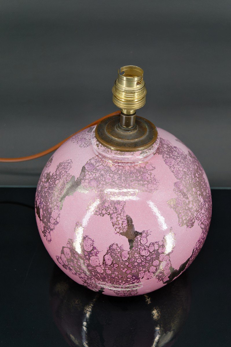 Pink And Pearly Ceramic Ball Lamp By Marguerite Briansau, Art Deco, France, Circa 1930-photo-2