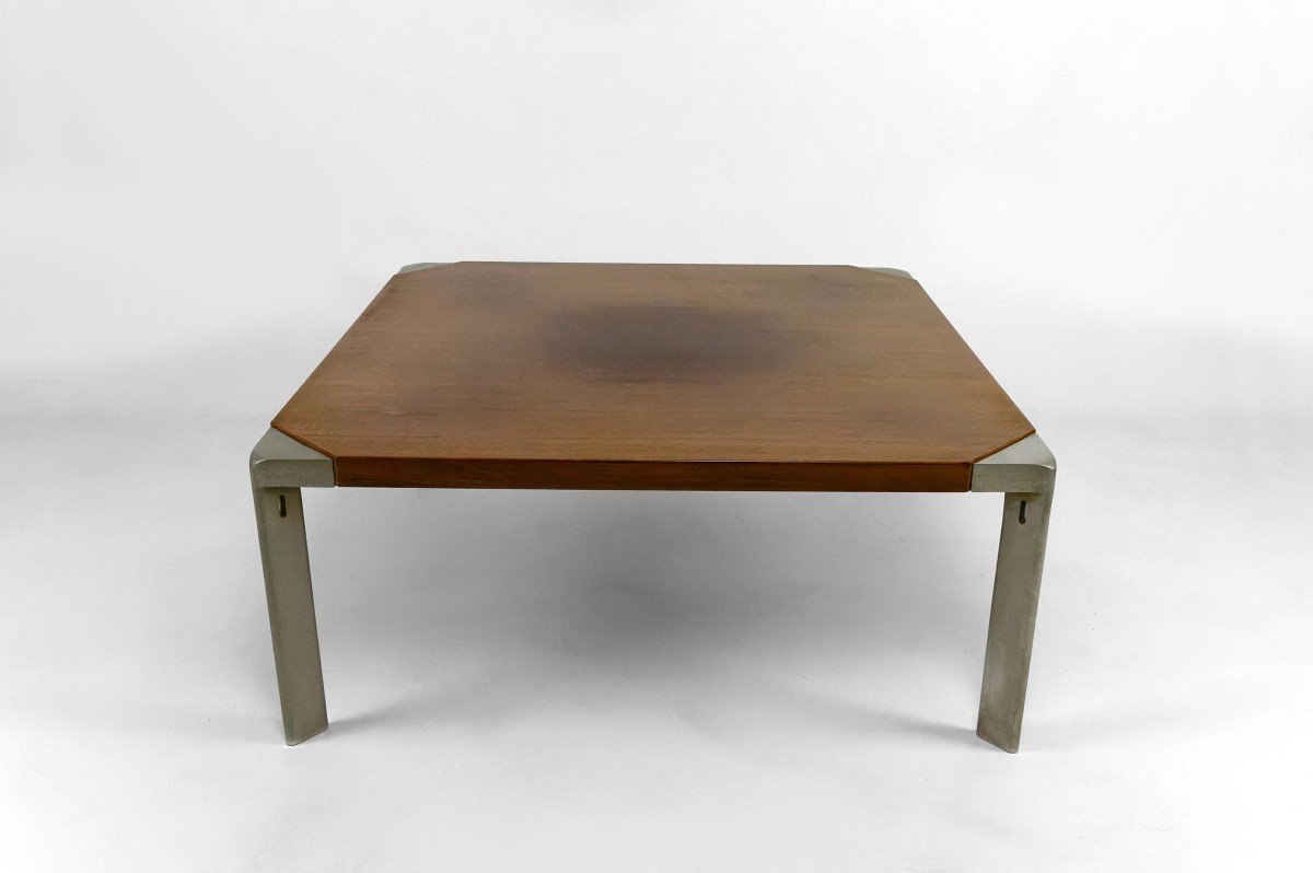 Walnut And Aluminum Coffee Table, By Osvaldo Borsani For Tecno, Italy, Circa 1970-photo-2