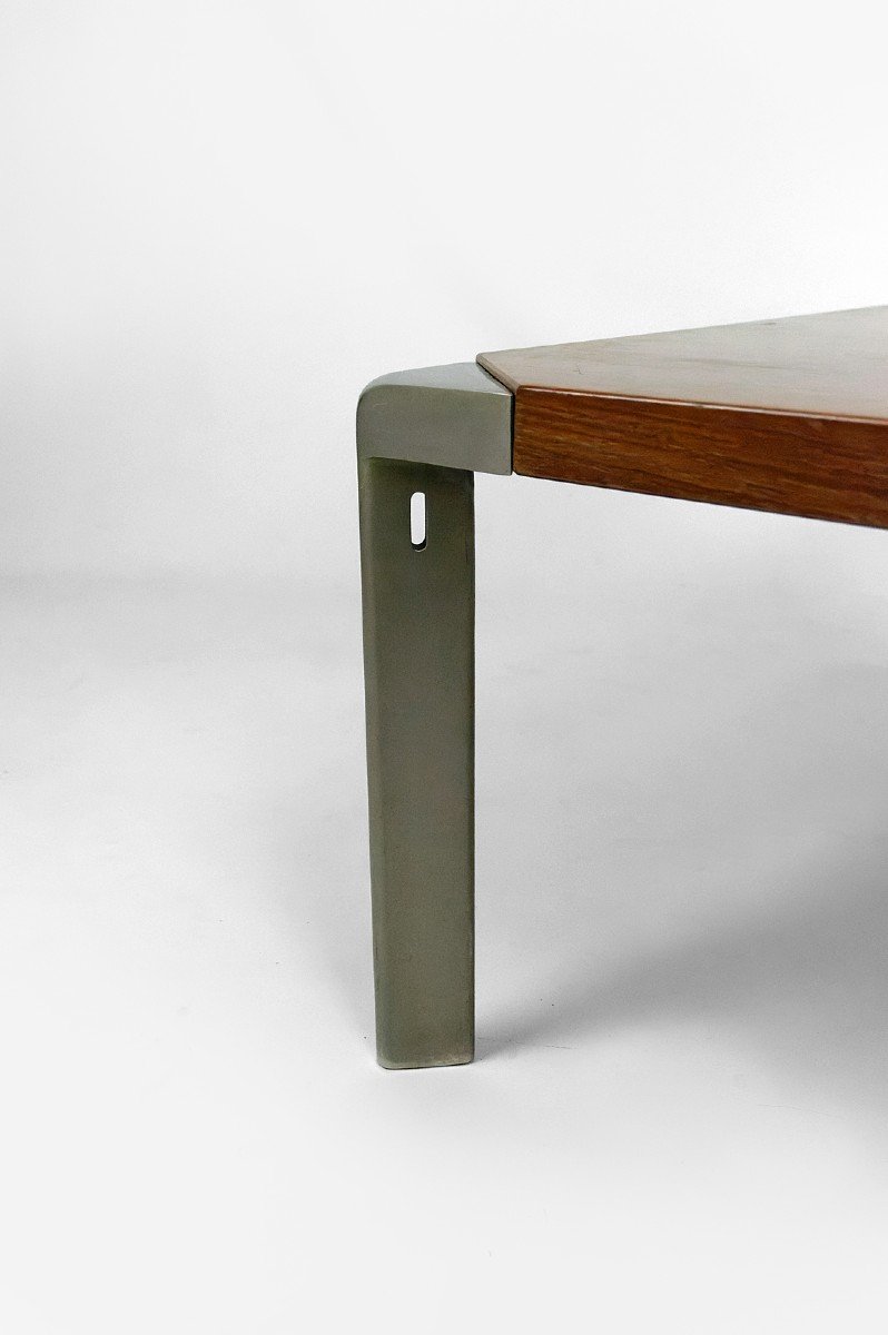 Walnut And Aluminum Coffee Table, By Osvaldo Borsani For Tecno, Italy, Circa 1970-photo-4