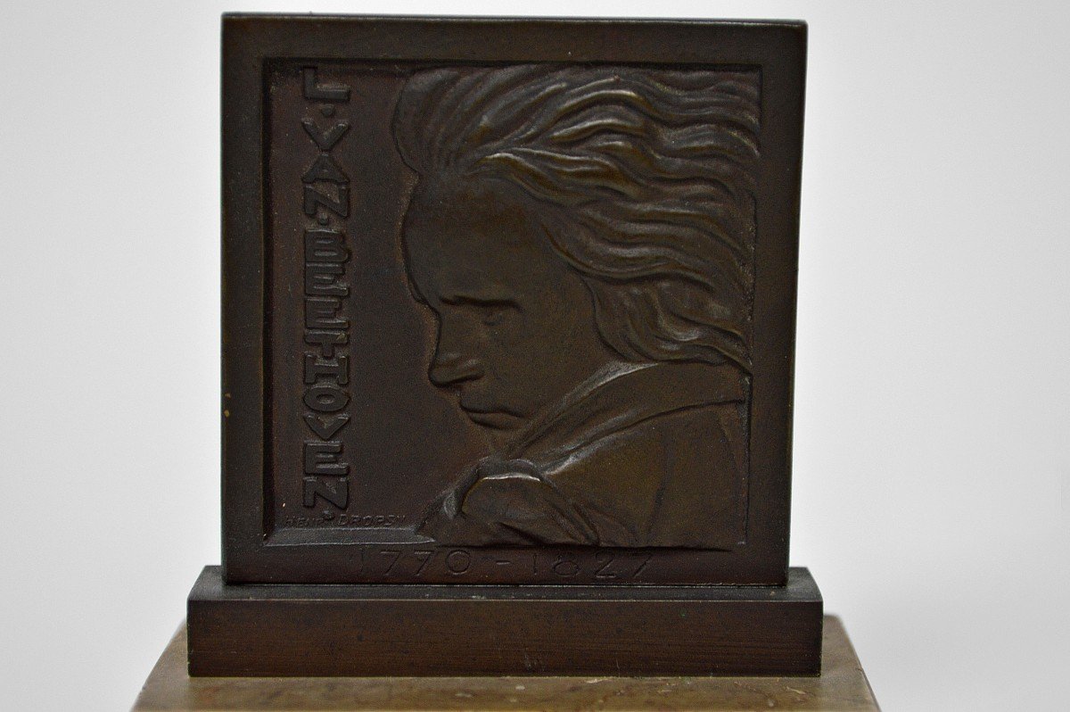 Bronze Commémoratif De Beethoven Par Henri Dropsy, France, 1927-photo-1