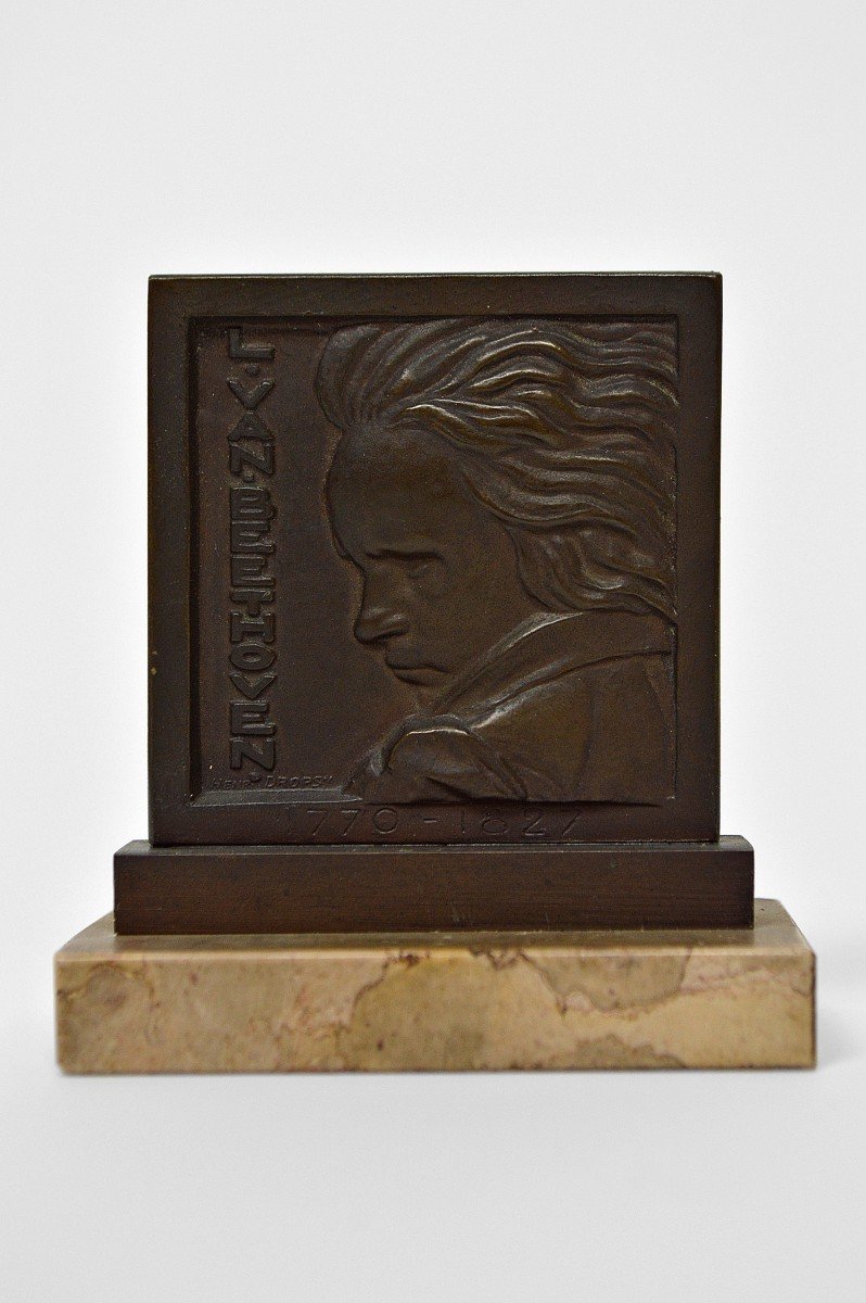 Bronze Commémoratif De Beethoven Par Henri Dropsy, France, 1927