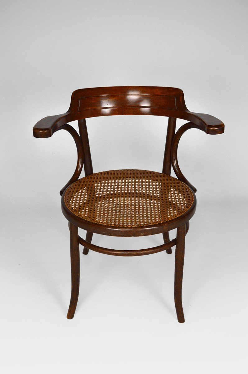 Fauteuil Fischel En Bois Courbé Et Assise Canée, Art Nouveau, Bohême, Circa 1900-photo-2