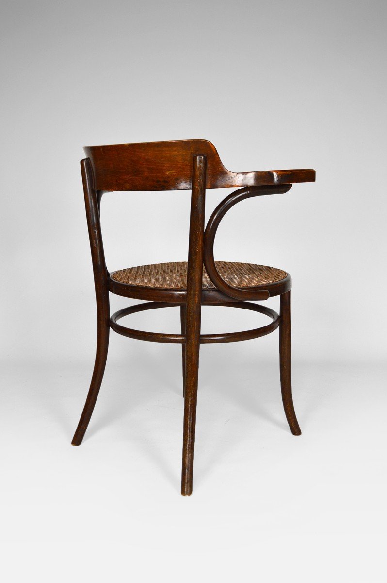 Fauteuil Fischel En Bois Courbé Et Assise Canée, Art Nouveau, Bohême, Circa 1900-photo-4