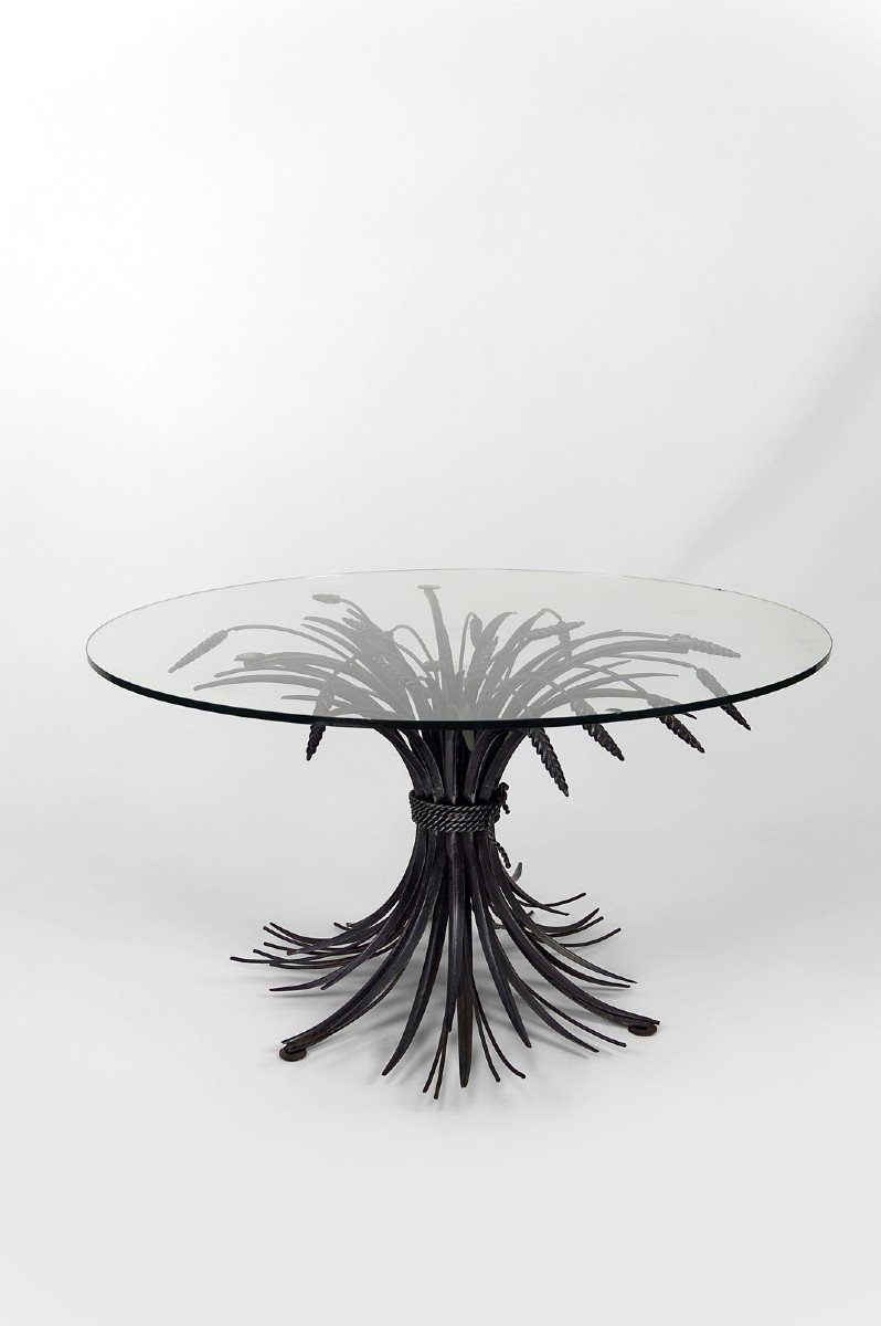 Coffee Table / Side Table / Pedestal Table, With Ears Of Wheat, "coco Chanel", By Goossens, Circa 1970-photo-3