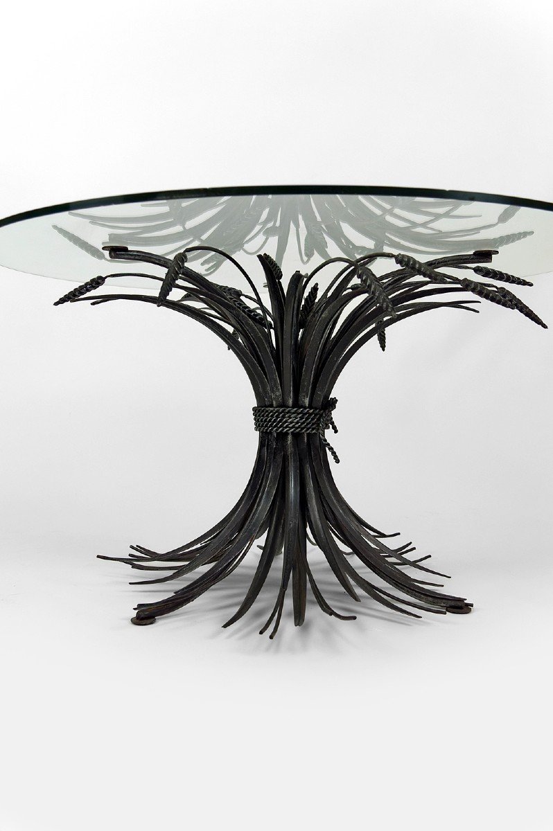 Coffee Table / Side Table / Pedestal Table, With Ears Of Wheat, "coco Chanel", By Goossens, Circa 1970-photo-5