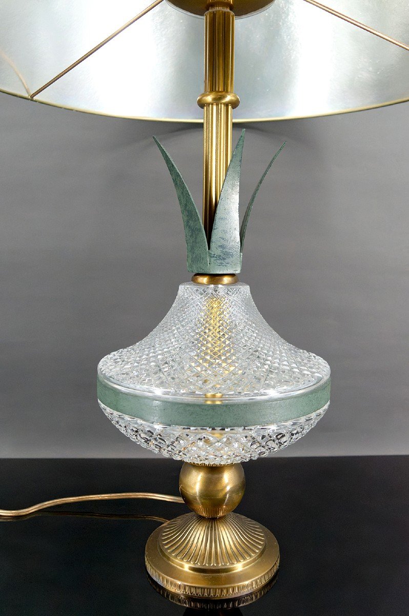 Crystal And Patinated Metal Pineapple Lamp, France, 1950-photo-2