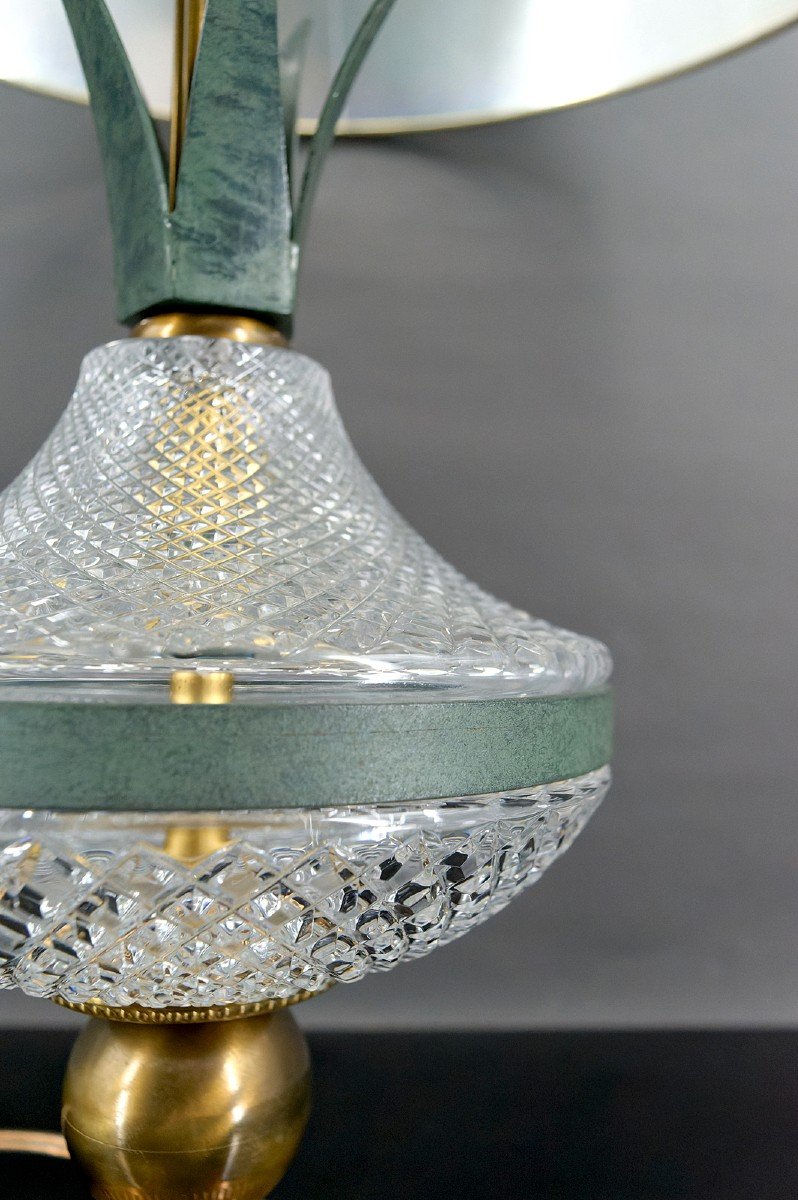 Crystal And Patinated Metal Pineapple Lamp, France, 1950-photo-4