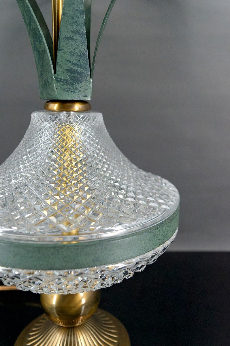 Crystal And Patinated Metal Pineapple Lamp, France, 1950-photo-2