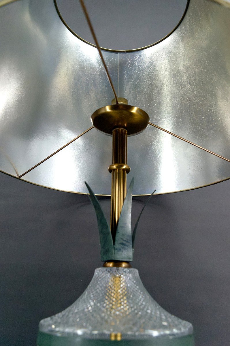 Crystal And Patinated Metal Pineapple Lamp, France, 1950-photo-3