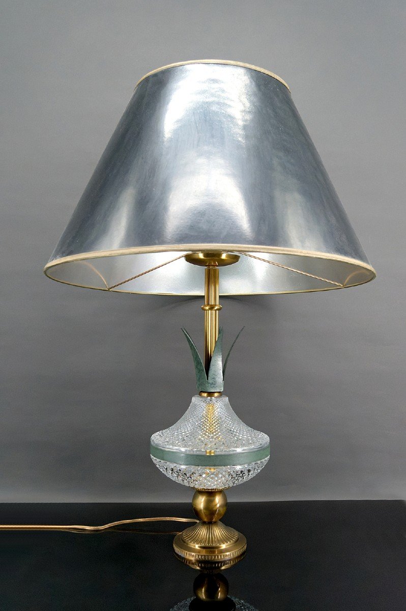 Crystal And Patinated Metal Pineapple Lamp, France, 1950