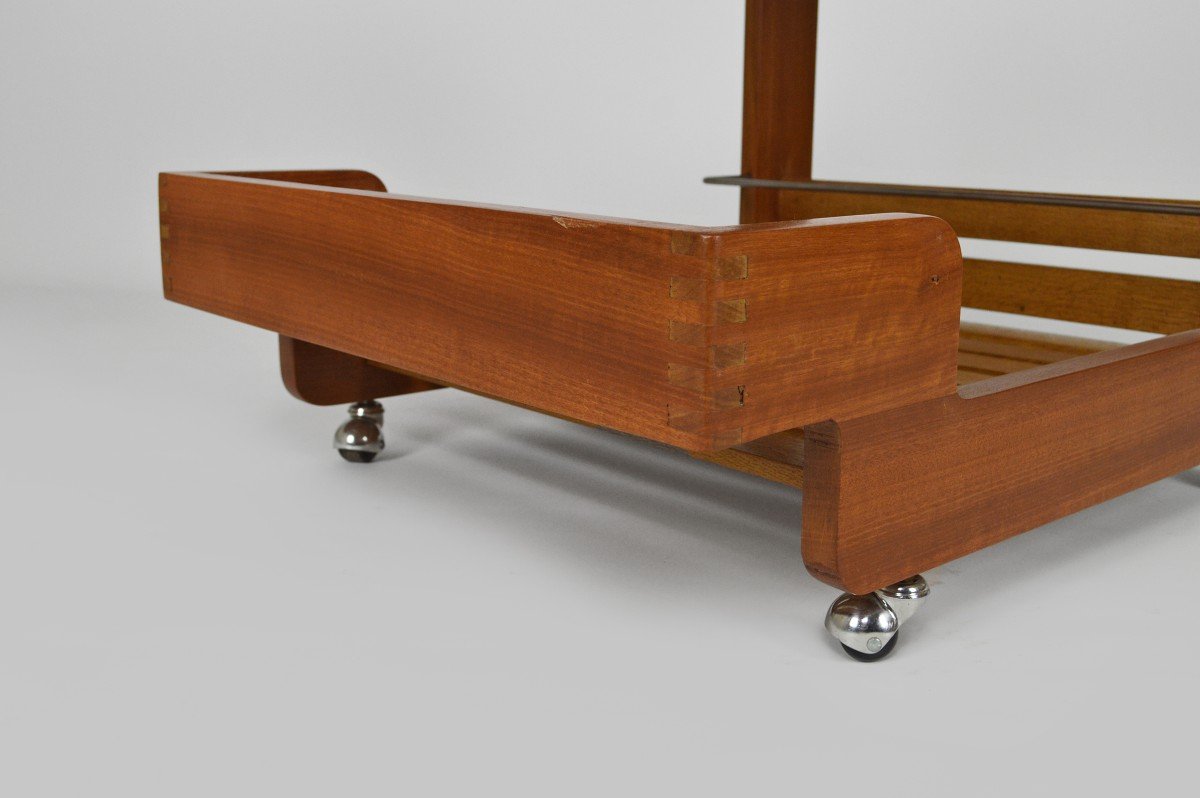 Danish Serving Trolley / Bar, Scandinavian Design, Teak With Mirrored Top, Circa 1970-photo-4