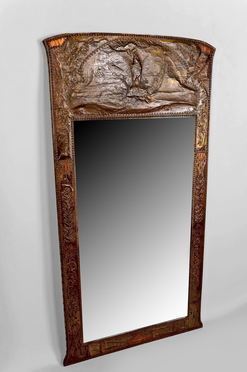Important Mirror By Emile André, Art Nouveau, Miliataria Propaganda World War I, 1916-photo-3