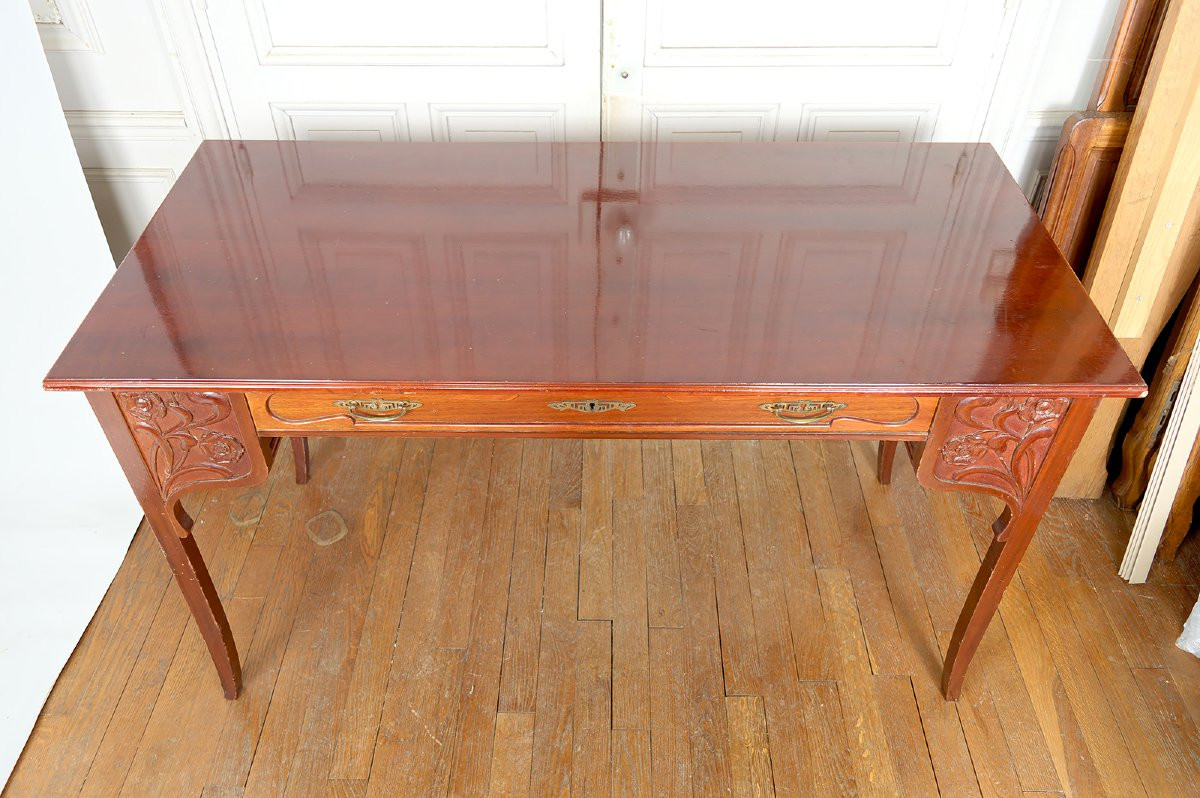 Art Nouveau / Jugendstil Desk, Carved Mahogany, Germany, Circa 1910-photo-3
