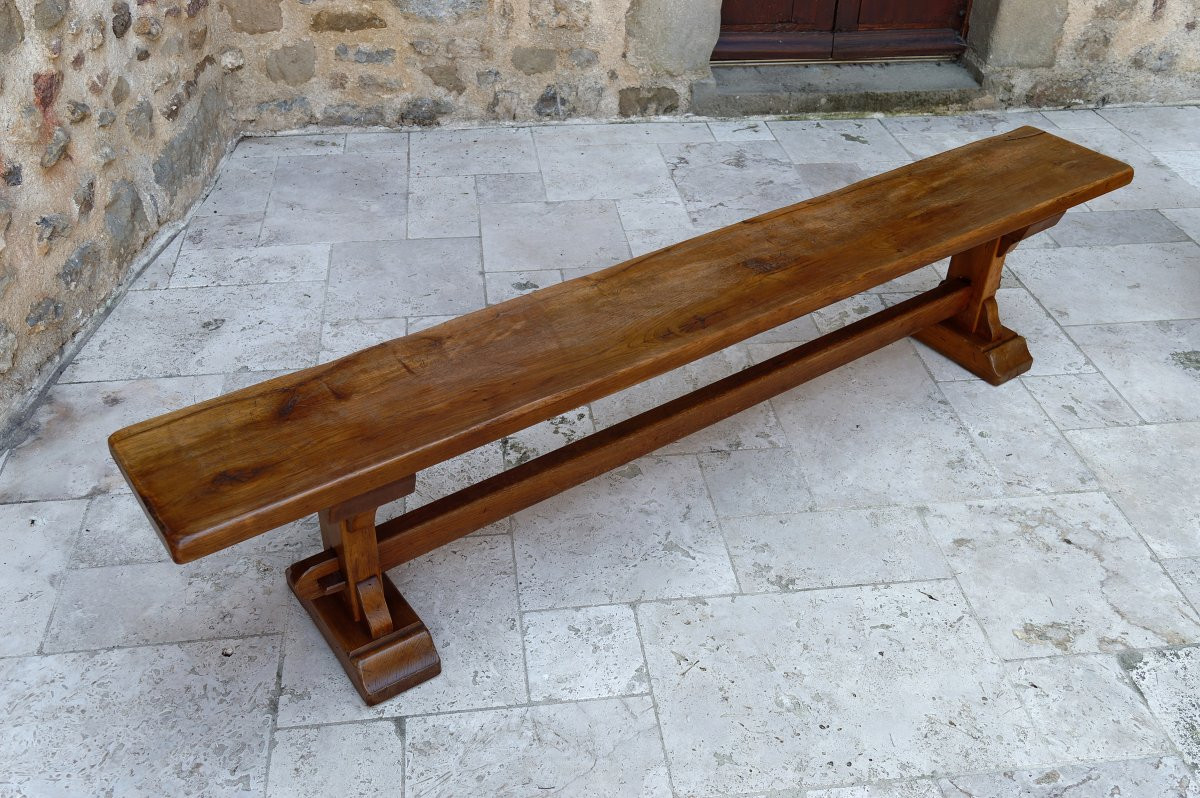 Pair Of Monastic Community Benches In Oak, France, Early 20th Century-photo-2