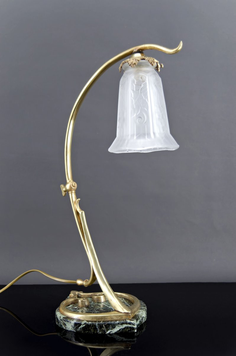 Important Bronze And Marble Table Lamp, Art Nouveau, France, Circa 1890-photo-3