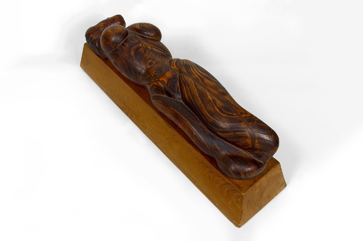 Important Sculpture Of A Woman's Body, Cedar And Oak, Brutalism, France, Circa 1970-photo-1