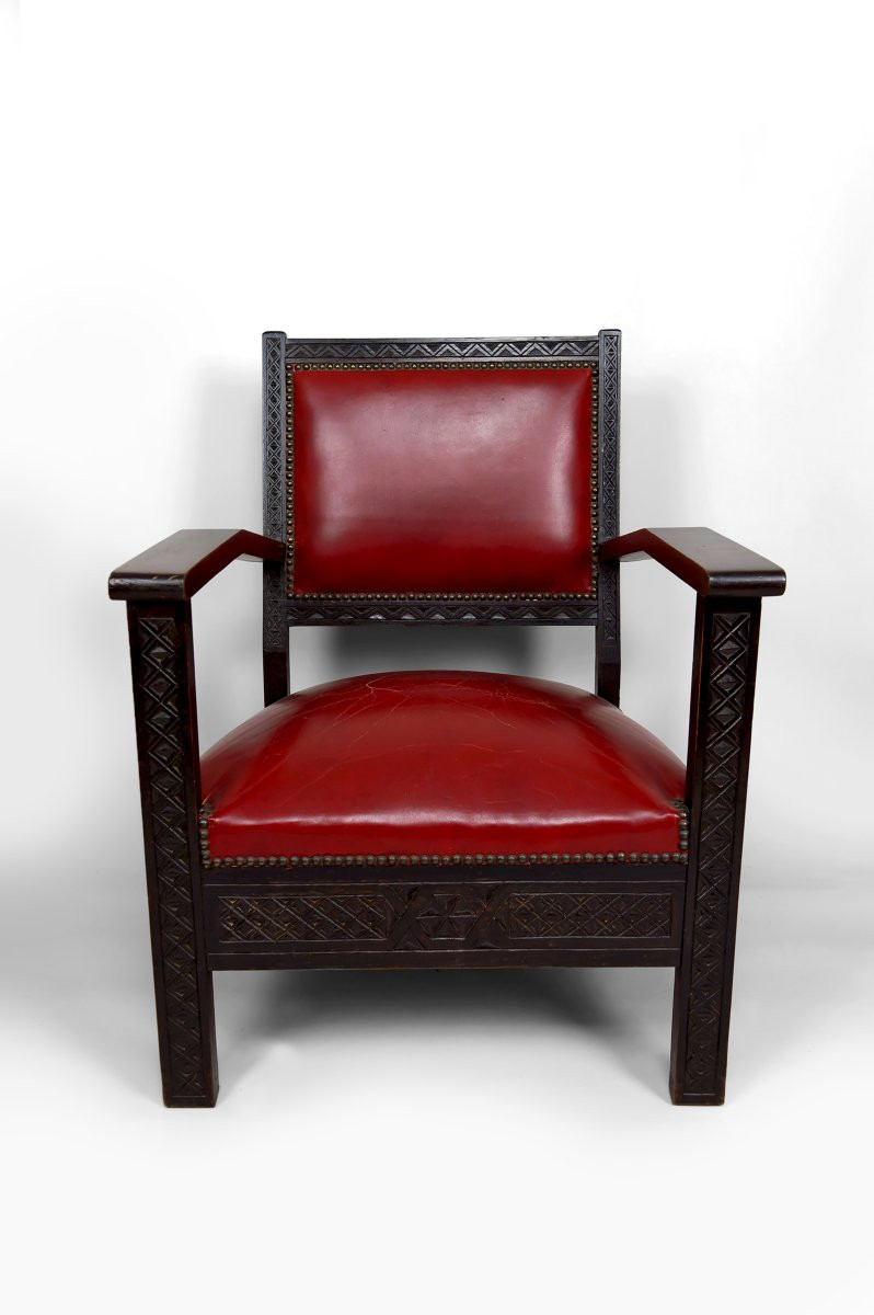 Paire De Fauteuils Art Deco Colonial En Bois Sculpté, Algérie Française, Circa 1930-photo-2