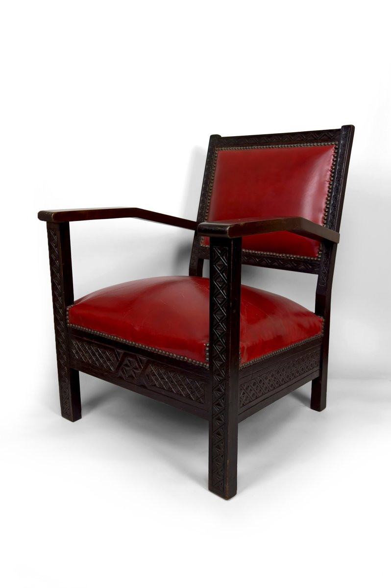 Paire De Fauteuils Art Deco Colonial En Bois Sculpté, Algérie Française, Circa 1930-photo-3