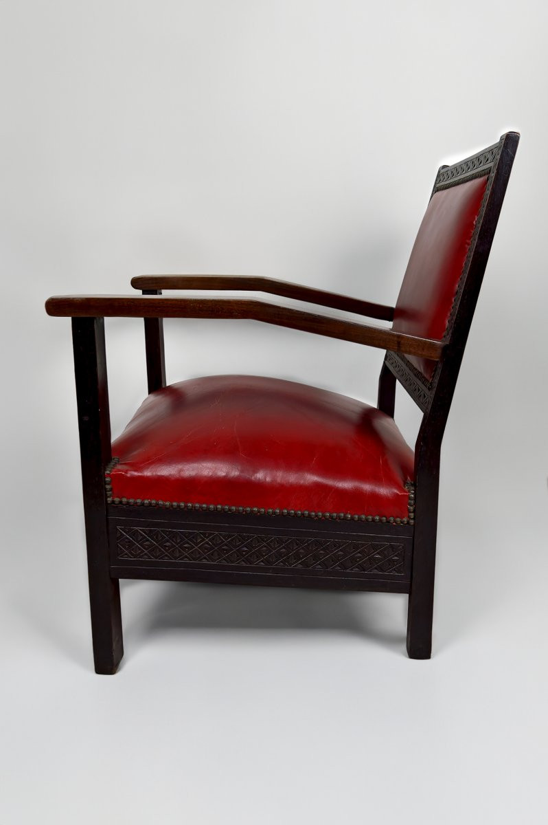 Paire De Fauteuils Art Deco Colonial En Bois Sculpté, Algérie Française, Circa 1930-photo-4
