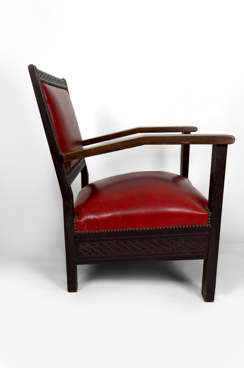 Paire De Fauteuils Art Deco Colonial En Bois Sculpté, Algérie Française, Circa 1930-photo-3