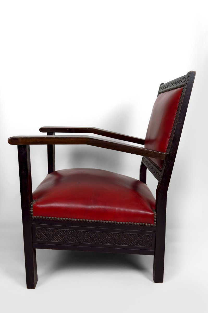 Paire De Fauteuils Art Deco Colonial En Bois Sculpté, Algérie Française, Circa 1930-photo-7