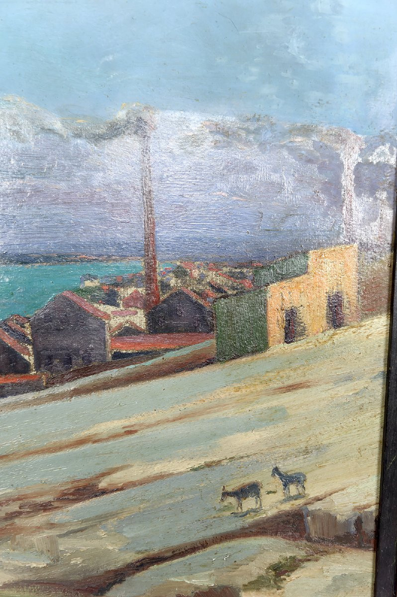 Peinture, Huile Sur Panneau, Ville Côtière Méditerranéenne, France, Circa 1930-photo-3