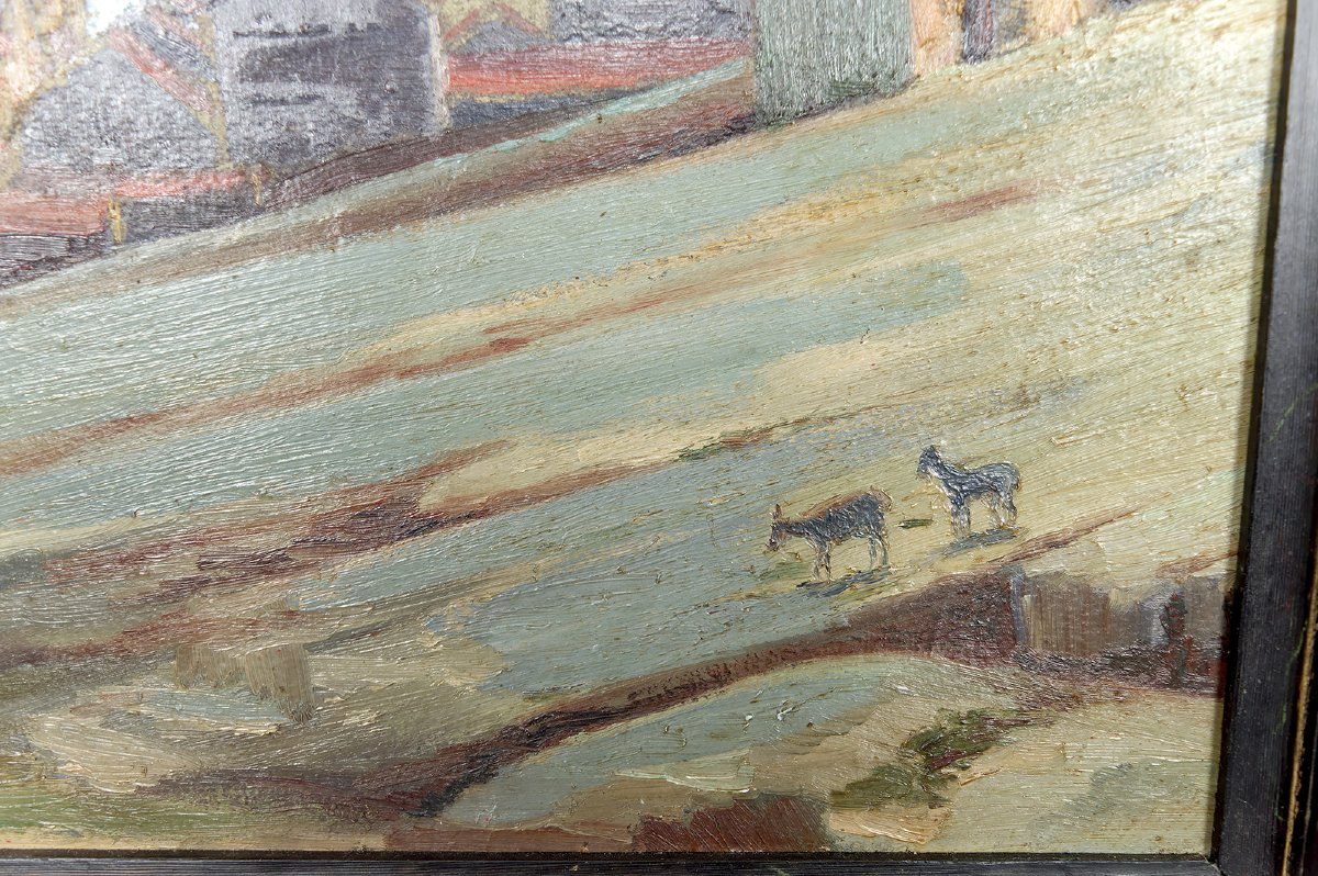 Peinture, Huile Sur Panneau, Ville Côtière Méditerranéenne, France, Circa 1930-photo-4