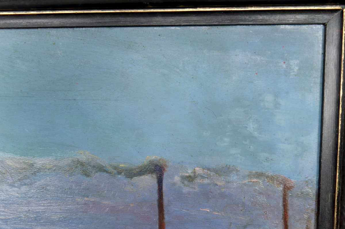 Peinture, Huile Sur Panneau, Ville Côtière Méditerranéenne, France, Circa 1930-photo-3