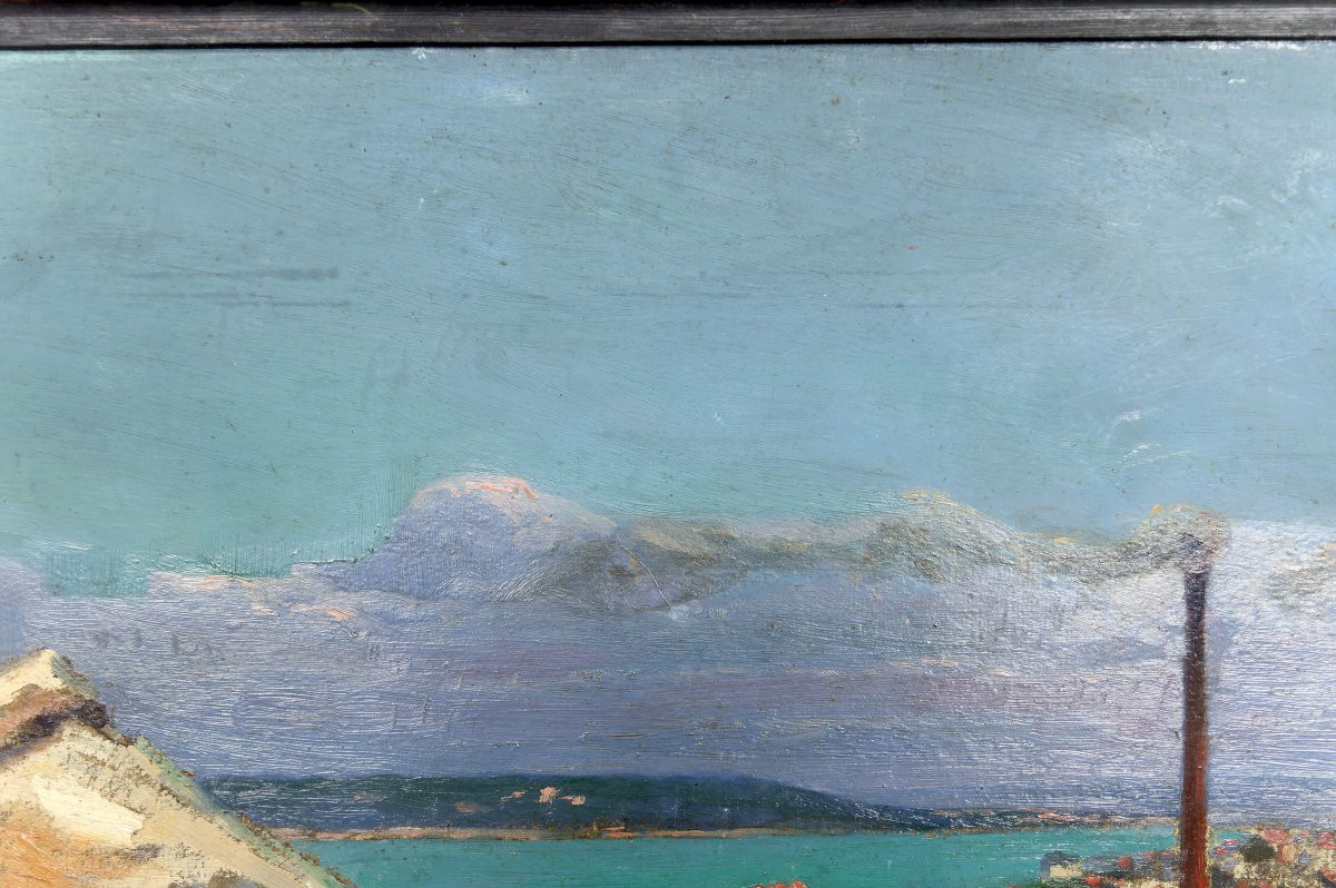 Peinture, Huile Sur Panneau, Ville Côtière Méditerranéenne, France, Circa 1930-photo-6