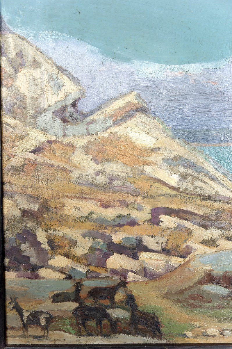 Peinture, Huile Sur Panneau, Ville Côtière Méditerranéenne, France, Circa 1930-photo-8