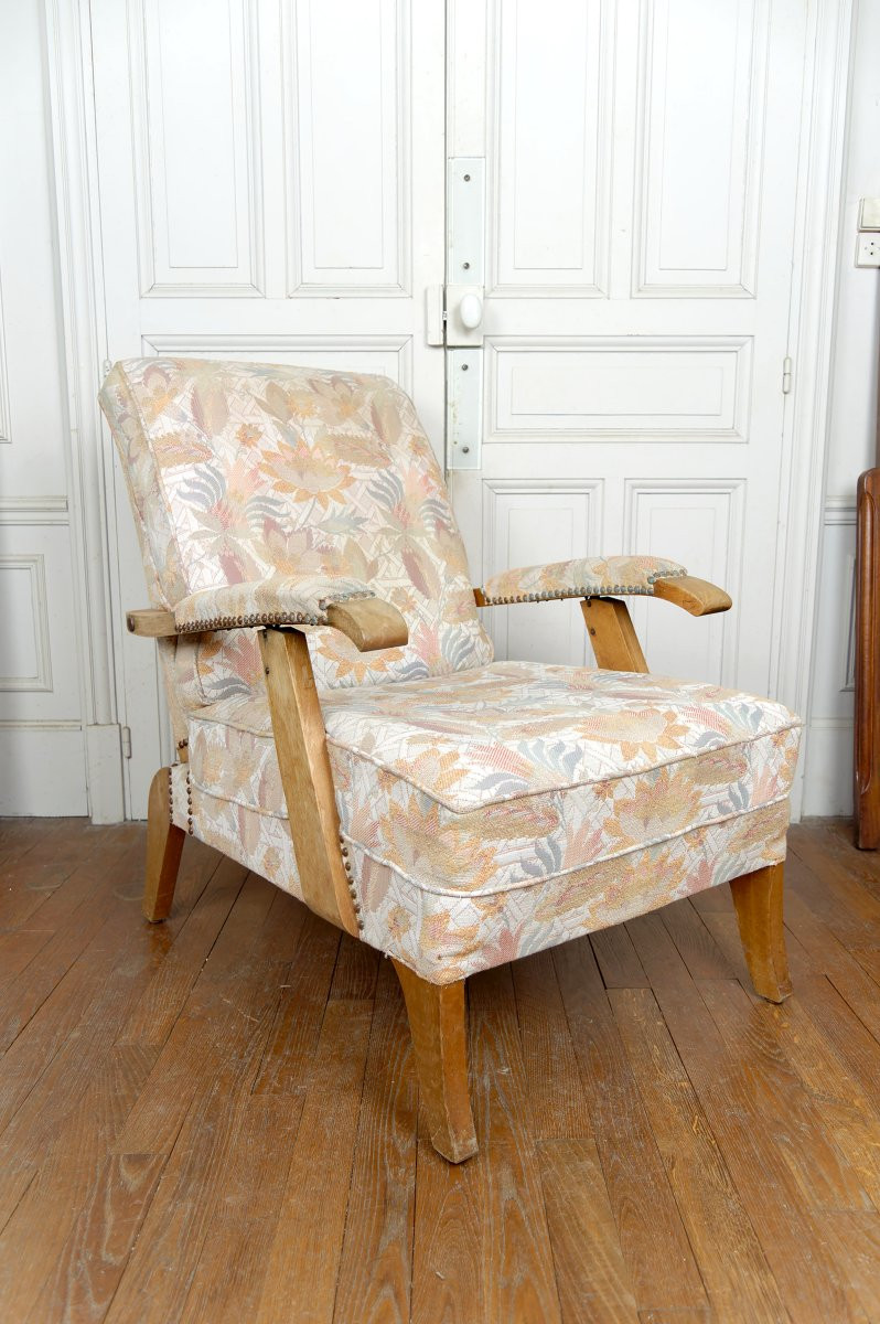 Paire d'Importants Fauteuils Réglables, Design Français, Circa 1950-photo-4
