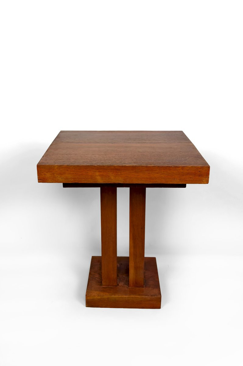 Solid Oak Pedestal Table, Modernist Art Deco, France, Circa 1930-photo-2