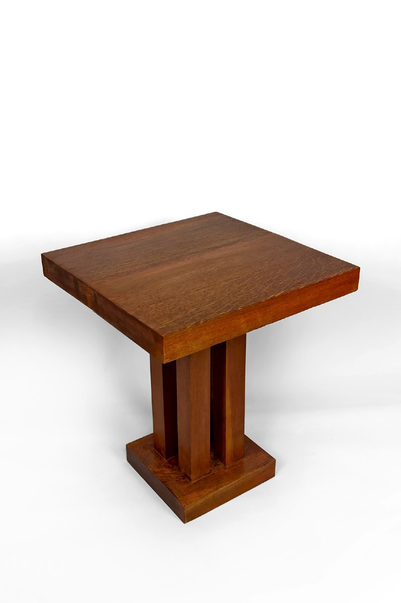 Solid Oak Pedestal Table, Modernist Art Deco, France, Circa 1930-photo-3