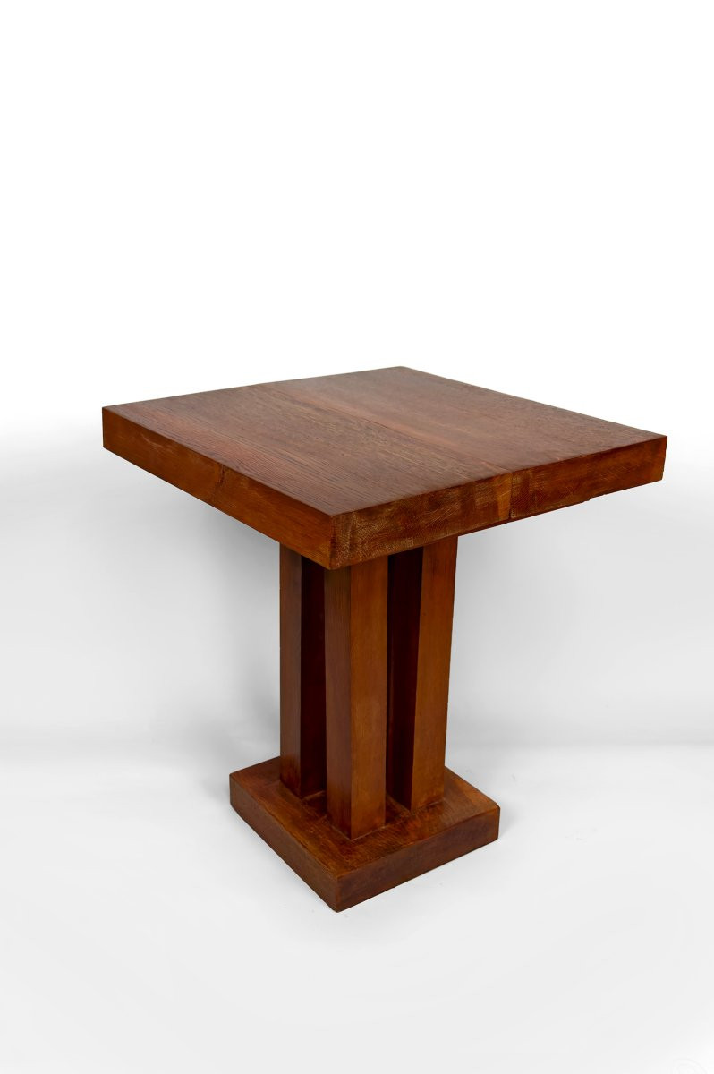 Solid Oak Pedestal Table, Modernist Art Deco, France, Circa 1930-photo-4