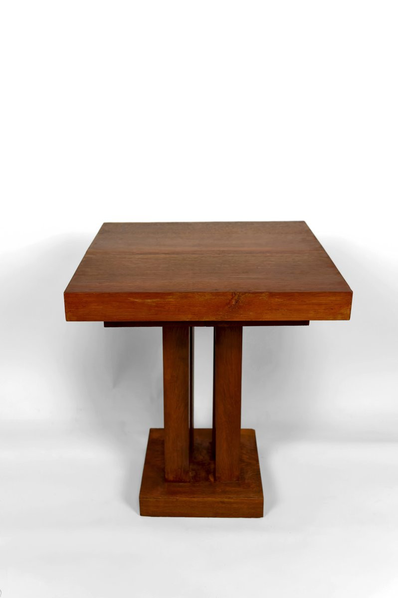 Solid Oak Pedestal Table, Modernist Art Deco, France, Circa 1930-photo-1