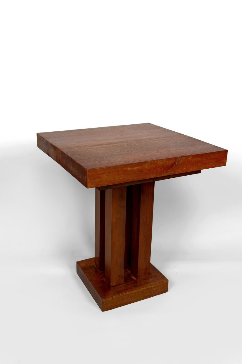 Solid Oak Pedestal Table, Modernist Art Deco, France, Circa 1930-photo-2