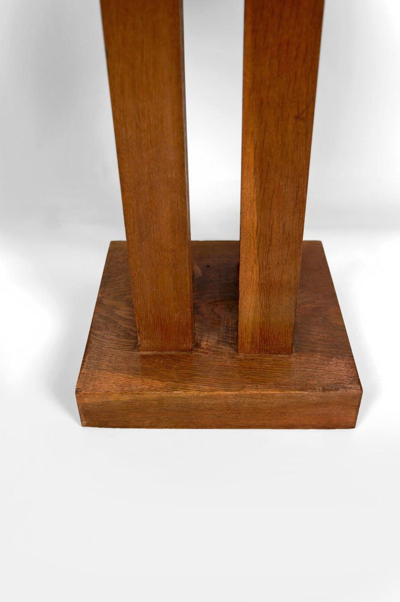 Solid Oak Pedestal Table, Modernist Art Deco, France, Circa 1930-photo-3