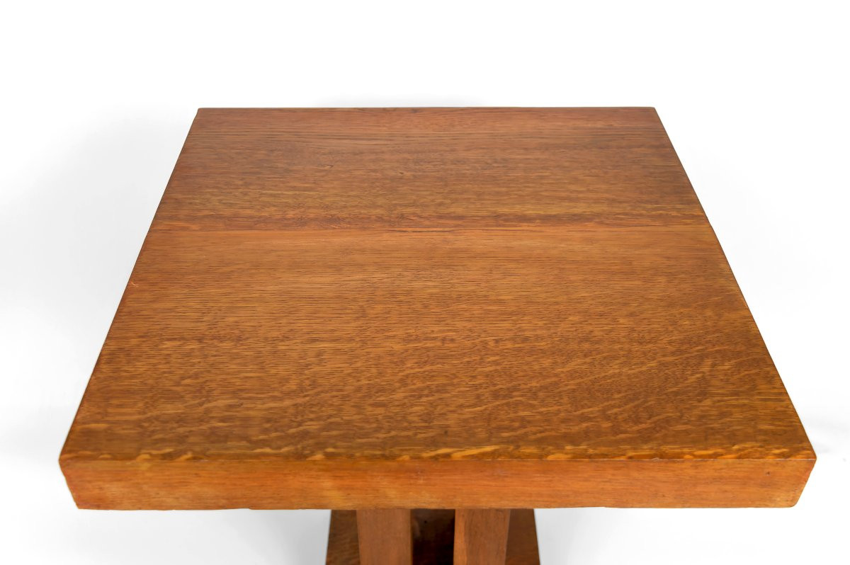 Solid Oak Pedestal Table, Modernist Art Deco, France, Circa 1930-photo-4